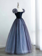A-Line Purple Tulle Long Prom Dress, Purple Sweet 16 Dress