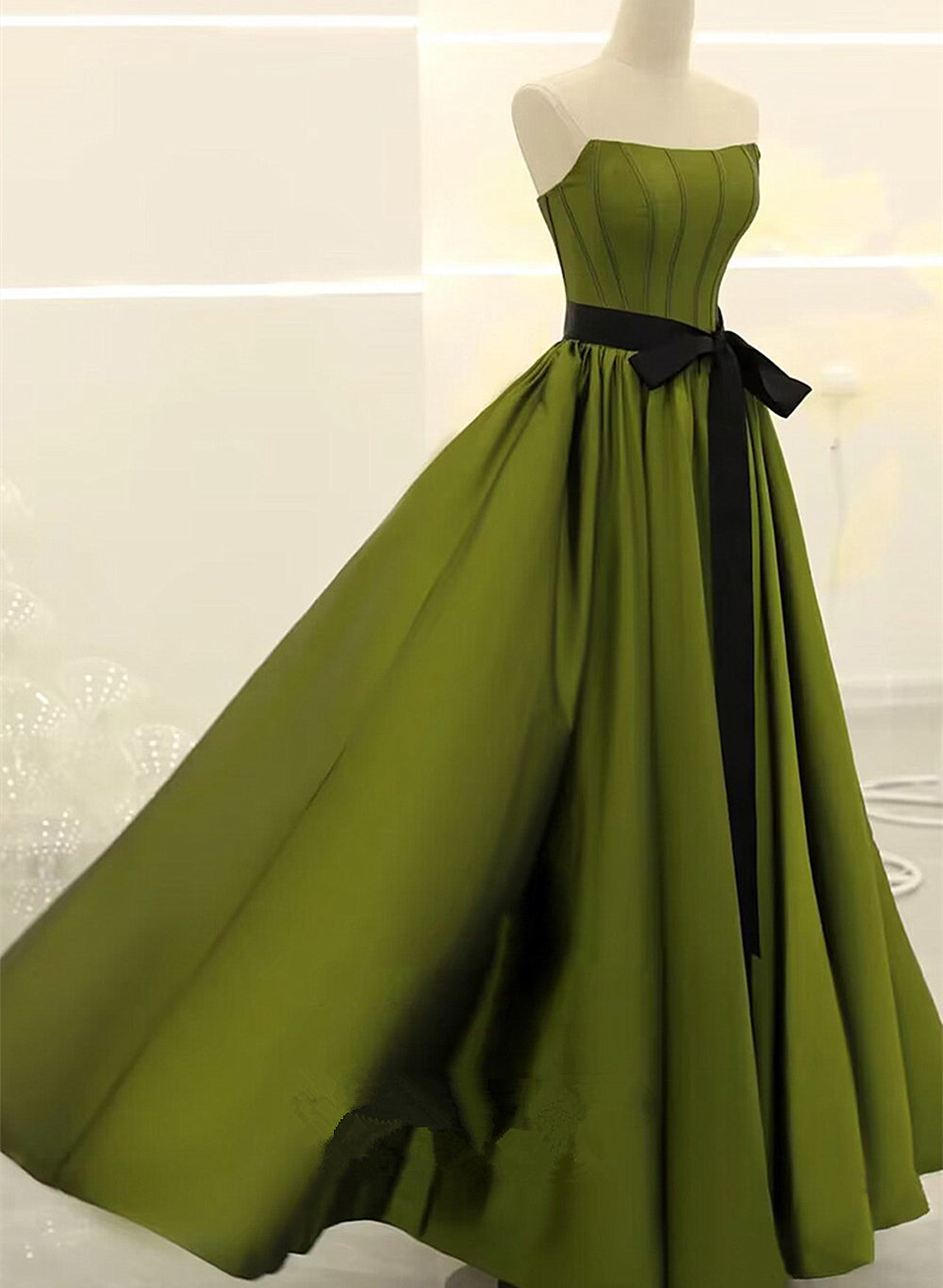 A-line Satin Green Long Party Dress Formal Dress, Green Long Evening Dress Prom Dress