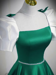 A-Line Satin Green Long Prom Dresses, Green A-Line Formal Dresses