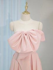 A-Line Satin Pink Long Prom Dress, Pink Long Formal Dress