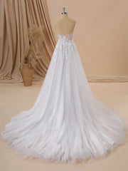 A-line Tulle Sweetheart Appliques Lace Cathedral Train Corset Wedding Dress