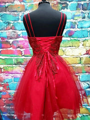 A Line V Neck Dark Red Lace Prom Dresses, Dark Red Lace Formal Homecoming Dresses