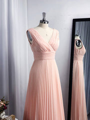 A-line V-neck Ruffles Floor-Length Chiffon Dress