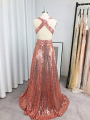 A-line V-neck Sequin Floor-Length Sequins Dress