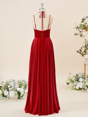 A-line Velvet V-neck Floor-Length Bridesmaid Dress