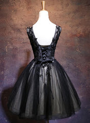 Adorable Black V-neckline Lace and Tulle Party Dress, Short Prom Dress