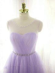 Adorable Light Purple Round Neckline Beaded Short Prom Dress, Cute Homecoming Dress