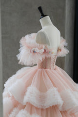Ball Gown Off Shoulder Pink Tulle Long Prom Dress, Sweet 16 Dress