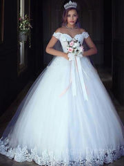 Ball Gown Off-the-Shoulder Floor-Length Tulle Wedding Dresses