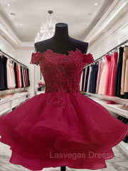 Ball Gown Off-the-Shoulder Short/Mini Organza Homecoming Dresses With Appliques Lace