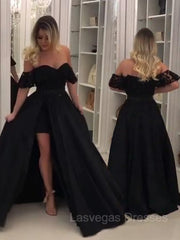 Ball Gown Off-the-Shoulder Sweep Train Satin Prom Dresses