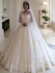 Ball Gown Off-the-Shoulder Sweep Train Tulle Wedding Dresses