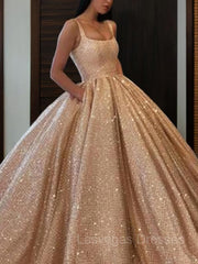 Ball Gown Square Floor-Length Prom Dresses With Pockets