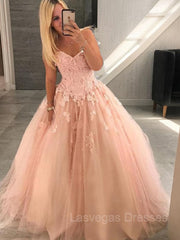 Ball Gown Sweetheart Floor-Length Tulle Evening Dresses With Appliques Lace
