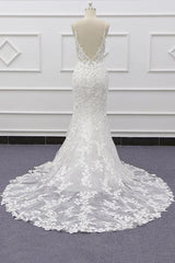 Best Long Mermaid Spaghetti Strap Appliques Lace Wedding Dress