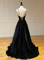 Black A-Line Velvet Long Prom Dresses, Black Evening Dresses