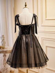 Black A-Line Tulle Lace Short Prom Dress, Black Lace Homecoming Dresses