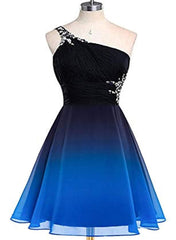 Black and Blue Gradient Chiffon Beaded Party Dress, A-line Chiffon Homecoming Dress