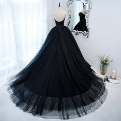 Black Ball Gown Sweetheart Satin and Tulle Formal Gown, Black Party Dresses