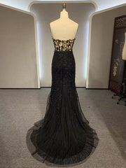 Black Mermaid Lace Prom Dresses, Black Mermaid Lace Formal Evening Dresses