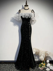 Black Mermaid Long Formal Dress Party Dress, Off Shoulder Black Evening Dresses