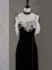 Black Mermaid Velvet Short Prom Dresses, Black Short Evening Dresses