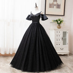 Black Satin and Tulle Ball Gown Off Shoulder Evening Dress Party Gown, Black Long Formal Dress