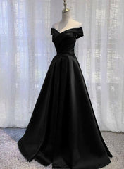 Black Satin Off Shoulder Long Simple Evening Dress Formal Dresses,Stunning Party Gown