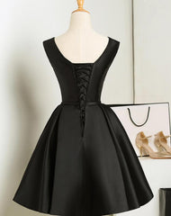Black Short V-neckline Knee Length Party Dress, Black Homecoming Dress Prom Dress