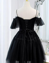 Black Sweetheart Straps Tulle Homecoming Dress, Black Off Shoulder Prom Dress