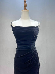 Black Velvet A-line Straps Wedding Party Dress, Black Long Evening Dress Prom Dress