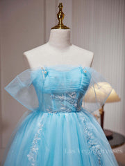 Blue A-line Tulle Short Prom Dress, Blue Homecoming Dress