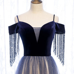 Blue Gradient Tulle Long Party Dresses,A-line Off Shoulder Formal Dresses