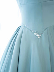 Blue Long Beaded Prom Dresses, Long Blue Beaded Formal Evening Dresses