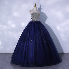 Blue Sequins and Beaded Ball Gown Tulle Lace-up Formal Dress,Blue Evening Dress Party Dresses