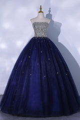 Blue Sequins and Beaded Ball Gown Tulle Lace-up Formal Dress,Blue Evening Dress Party Dresses