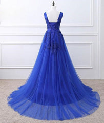 Blue Tulle Long Prom Dress , Blue Formal Gown