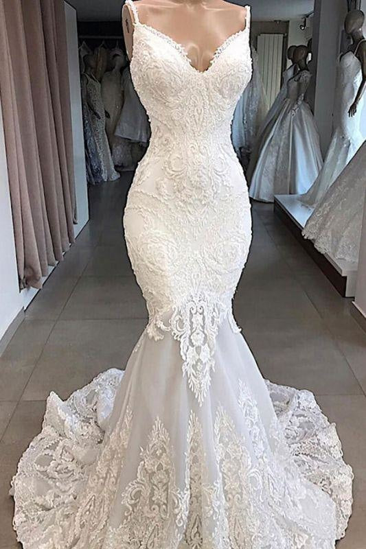 Amazing Appliques Tulle Mermaid Wedding Dress
