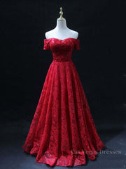Burgundy A line lace tulle beads long prom dress, burgundy bridesmaid dress