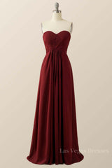 Burgundy Chiffon Sweetheart A-line Long Dress