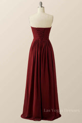 Burgundy Chiffon Sweetheart A-line Long Dress