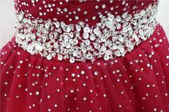 Burgundy Long Tulle Off Shoulder Prom Dress , Junior Prom Dresses