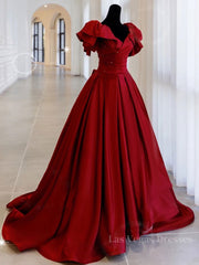 Burgundy off shoulder satin long prom dress, burgundy evening dress