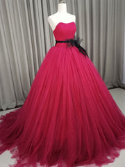 Burgundy Tulle Long Prom Gown, Burgundy Tulle Sweet 16 Dress