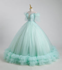 Beautiful Tulle Sequins Long Ball Gown, A-Line Tulle Sweet 16 Dress