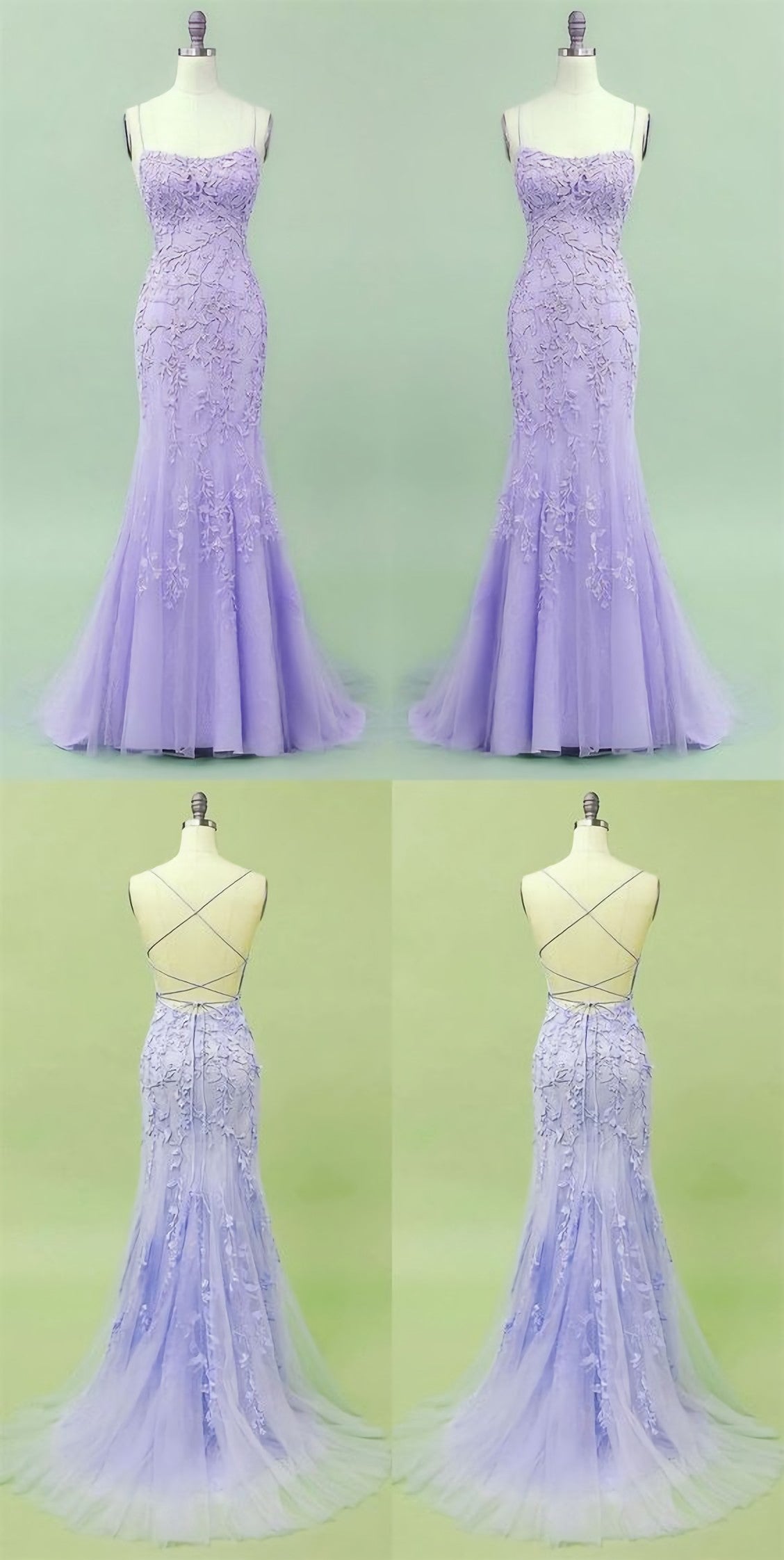 2024 Mermaid Lavender Long Prom Dress, With Lace Up Back