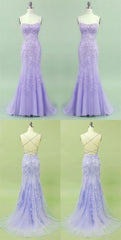 2024 Mermaid Lavender Long Prom Dress, With Lace Up Back