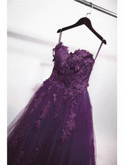 Charming Ball Gown Purple Tulle Sweetheart Lace Applique Formal Dress, Purple Sweet 16 Dresses