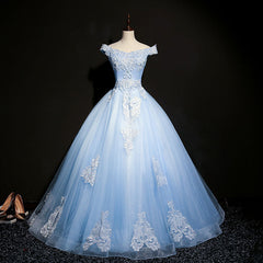 Charming Blue Off the Shoulder Long Sweet 16 Dress, Handmade Party Gown