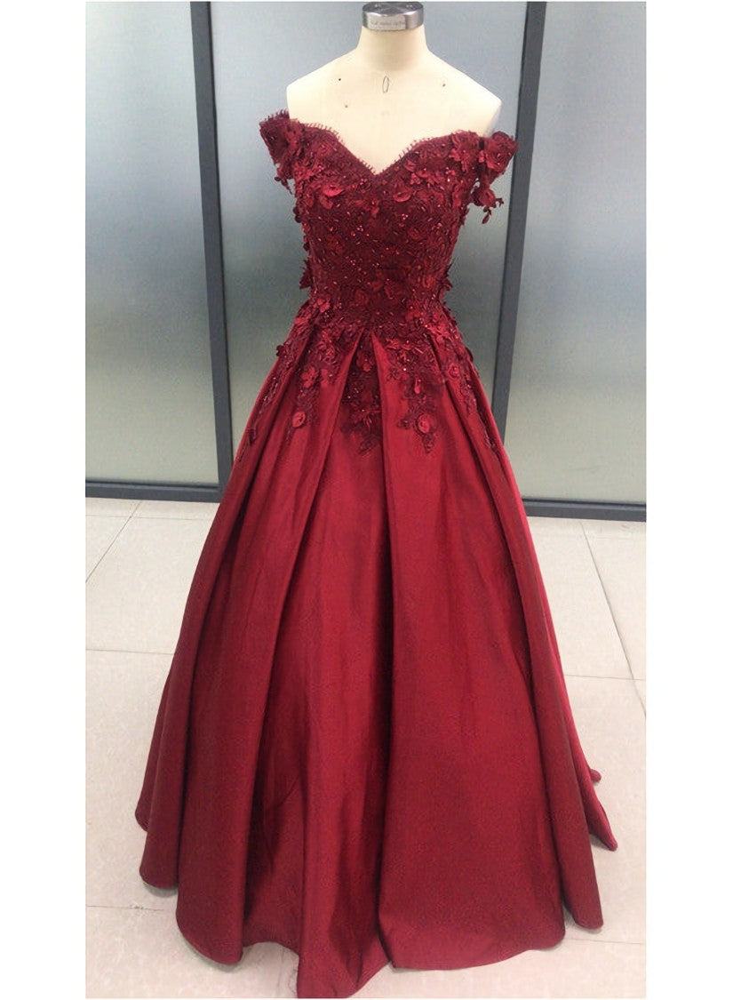 Charming Dark Red Long Sweetheart A-line Prom Dress, Wine Red Evening Gown